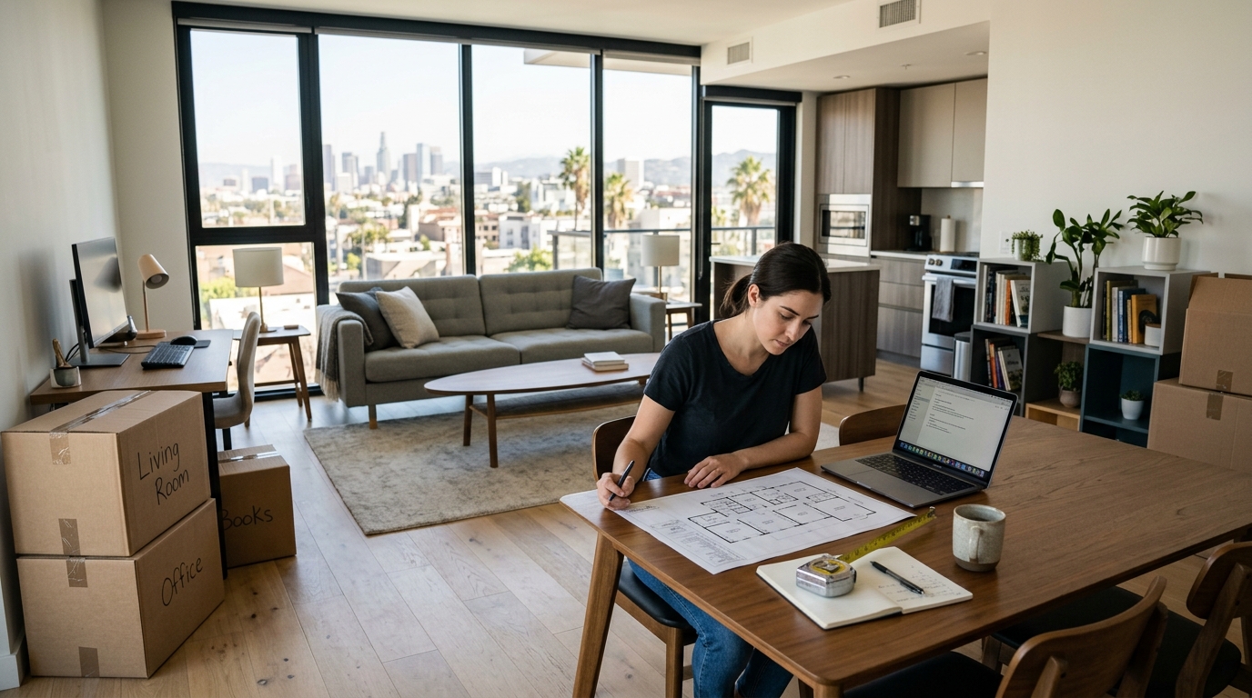 Renter comparing sageLA apartment floor plans in Los Angeles